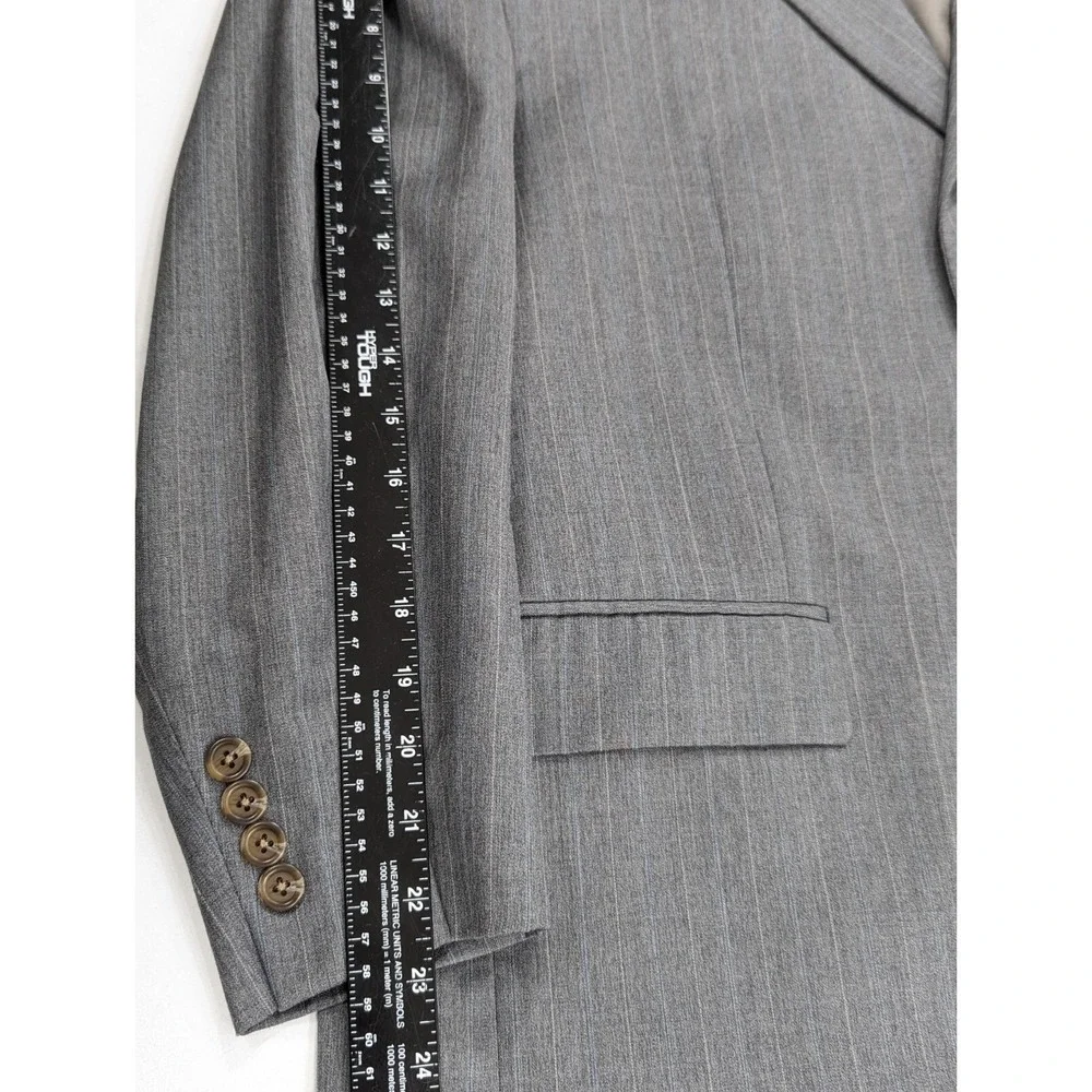 Chaps Ralph Lauren Blazer Suit Jacket Wool Cashmere Gray Pinstripe 44R Big Wide‎